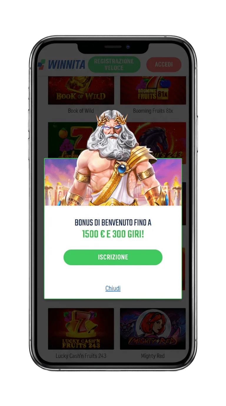 Screenshot app mobile Winnita Casino — sezione slot